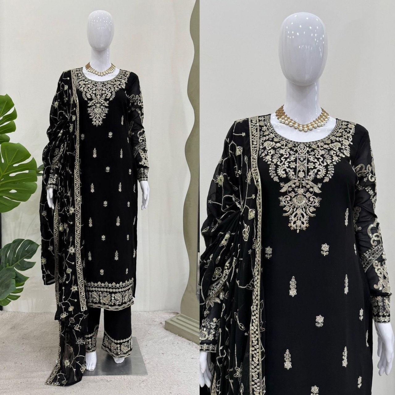 Wedding Wear Black Color Faux Georgette And Thread With Sequence Work Salwar Suit