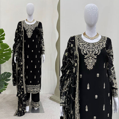 Wedding Wear Black Color Faux Georgette And Thread With Sequence Work Salwar Suit