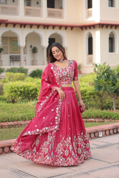 Party Wear Pink Color Emroidered Sequence Work Lehenga Set