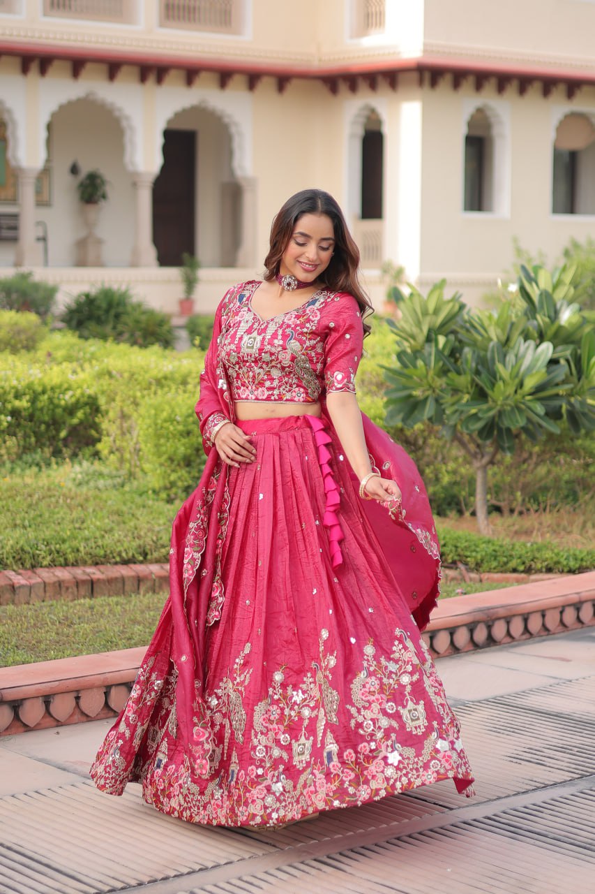 Party Wear Pink Color Emroidered Sequence Work Lehenga Set