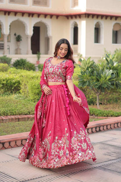 Party Wear Pink Color Emroidered Sequence Work Lehenga Set