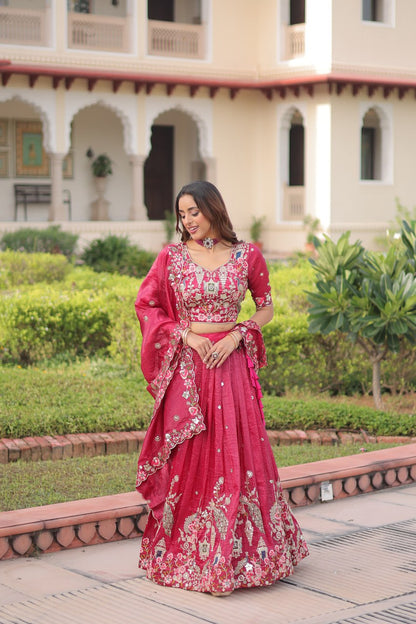 Party Wear Pink Color Emroidered Sequence Work Lehenga Set