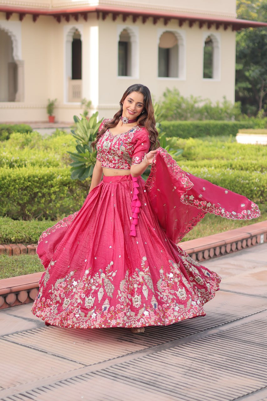Party Wear Pink Color Emroidered Sequence Work Lehenga Set