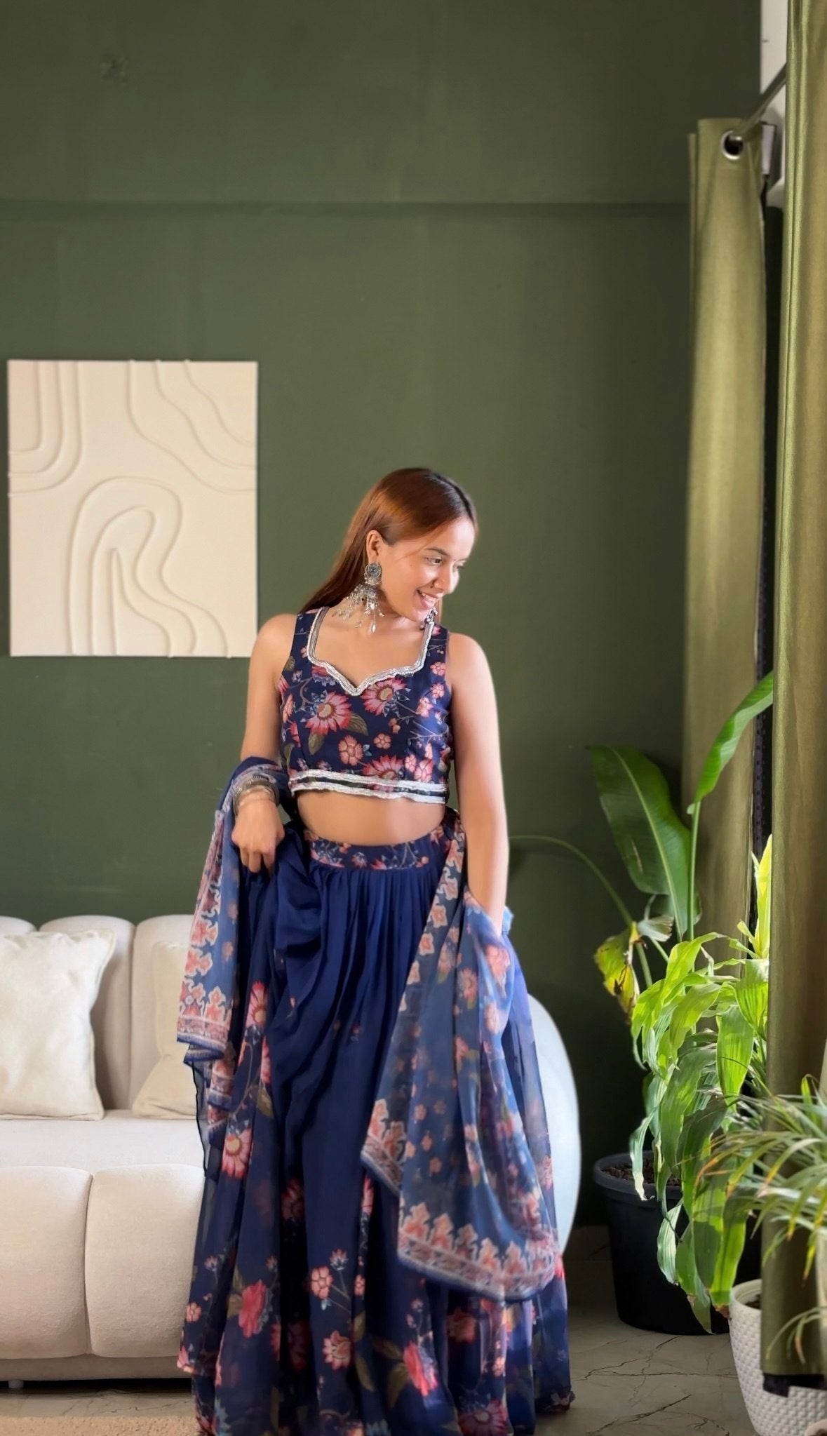 Lovely Blue Color Soft Fox Georgette Floral Printed Lehenga Choli