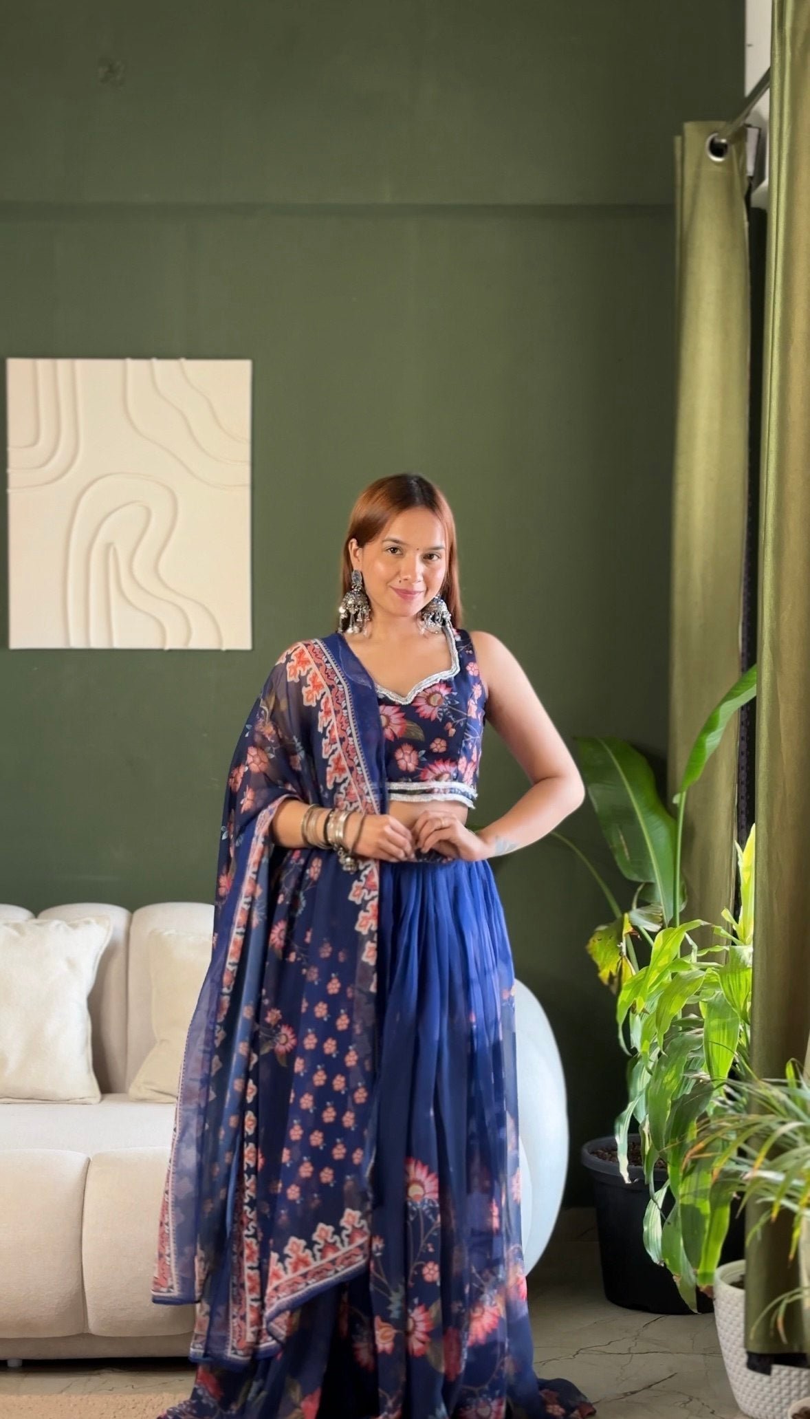 Lovely Blue Color Soft Fox Georgette Floral Printed Lehenga Choli