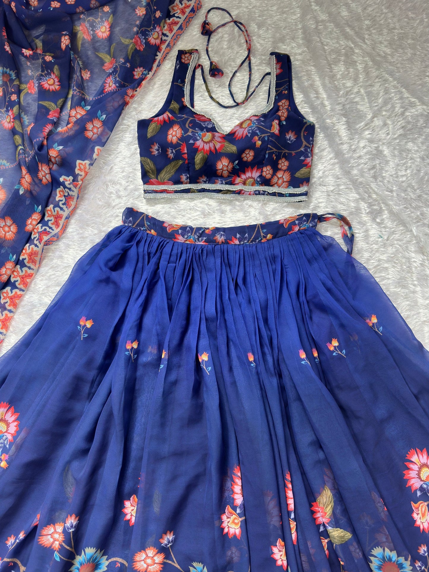 Lovely Blue Color Soft Fox Georgette Floral Printed Lehenga Choli