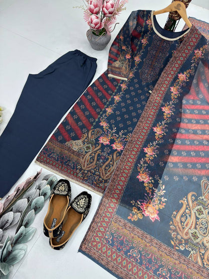 Alluring Navy Blue Color Digital Printed Designer Pakistani Suit