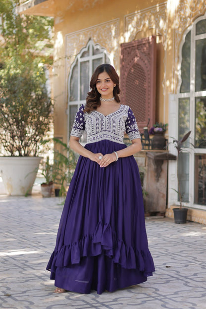 Celebrity Style Navy Blue Color Star Georgette With Embroidery Beads Sequins Work Kurti With Lehenga