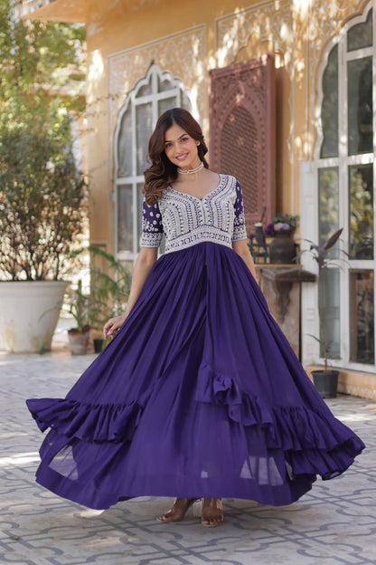 Celebrity Style Navy Blue Color Star Georgette With Embroidery Beads Sequins Work Kurti With Lehenga