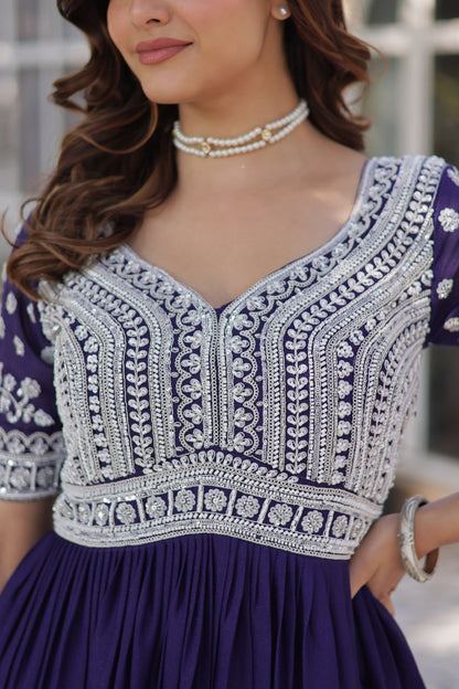 Celebrity Style Navy Blue Color Star Georgette With Embroidery Beads Sequins Work Kurti With Lehenga