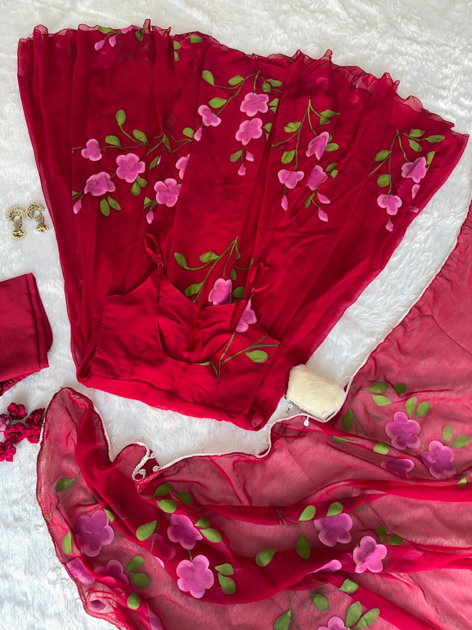 Designer Red Color Handpainted Georgette Anarkali Suit