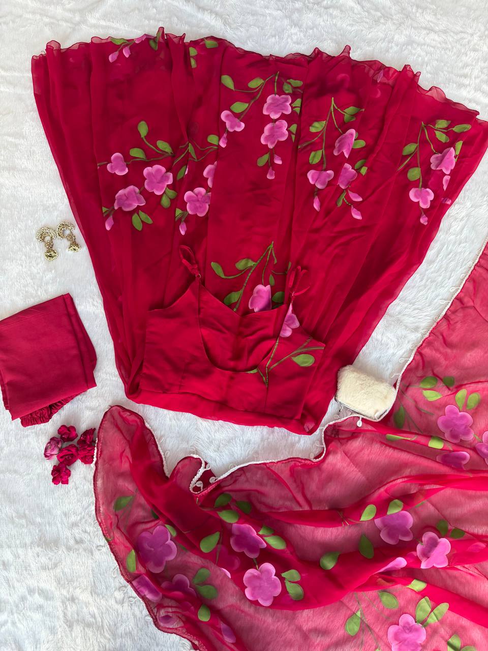 Designer Red Color Handpainted Georgette Anarkali Suit