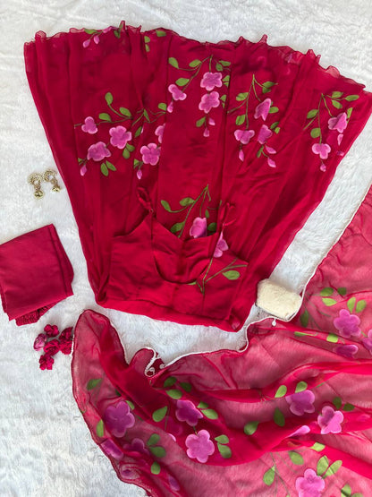 Designer Red Color Handpainted Georgette Anarkali Suit