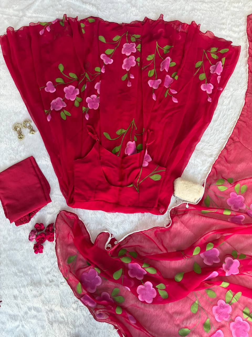 Designer Red Color Handpainted Georgette Anarkali Suit