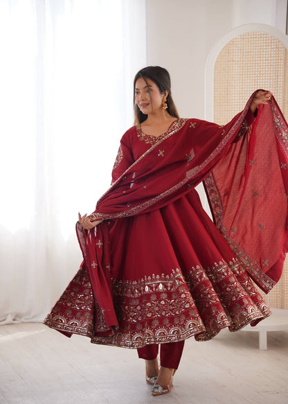 Wedding Wear Maroon Color Sequence Embroidered Anarkali Suit With Dupatta