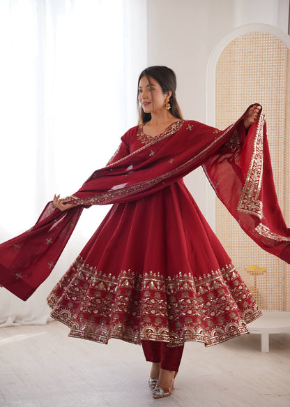 Wedding Wear Maroon Color Sequence Embroidered Anarkali Suit With Dupatta