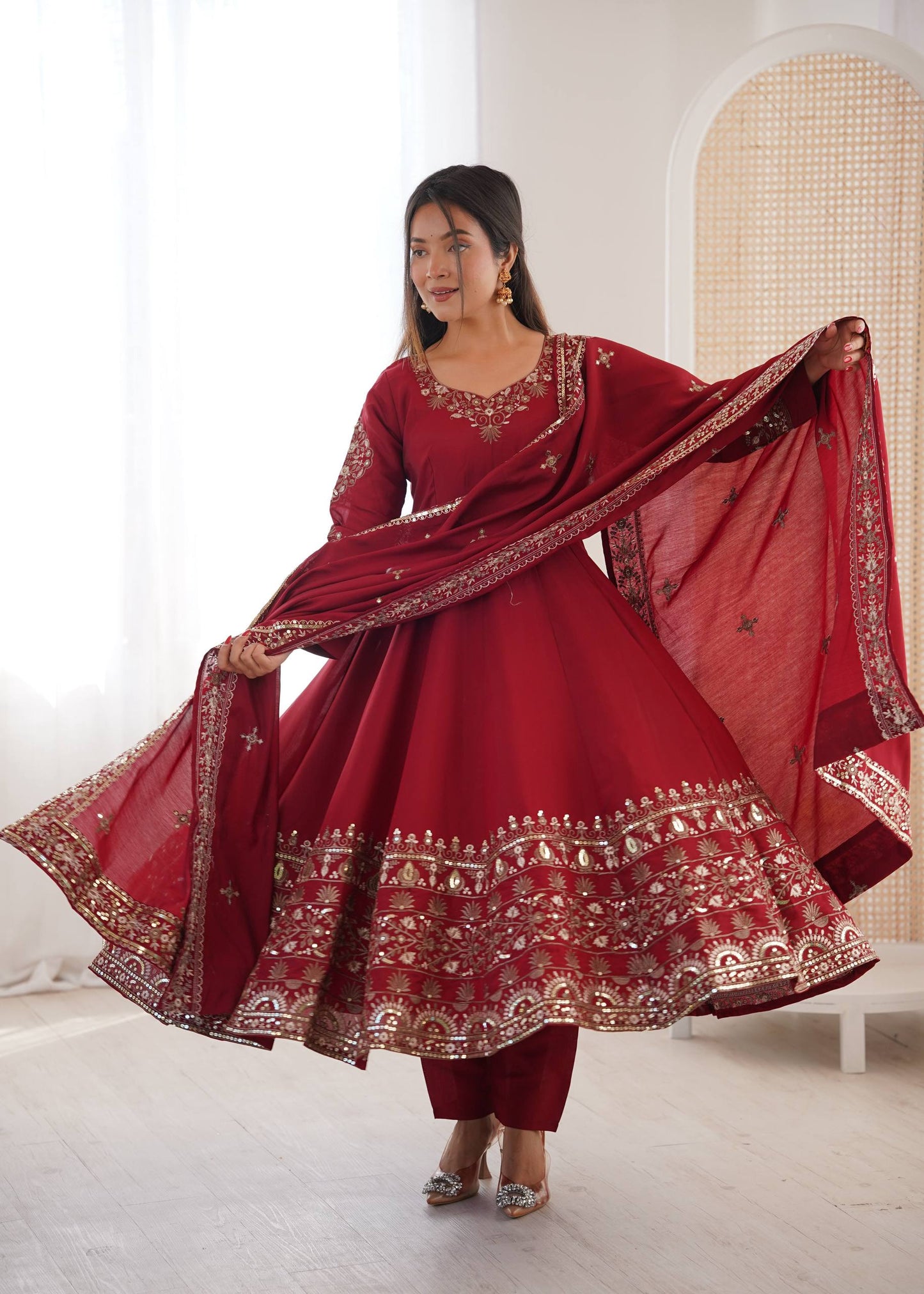 Wedding Wear Maroon Color Sequence Embroidered Anarkali Suit With Dupatta