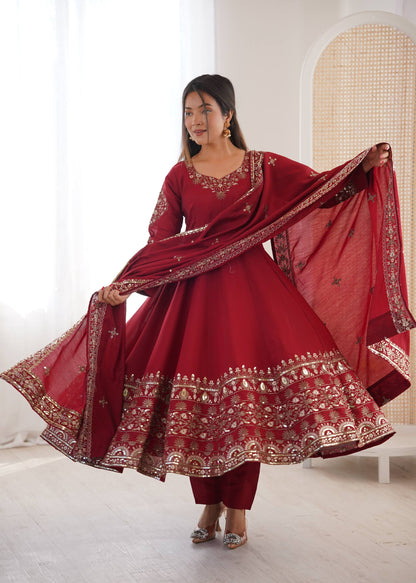 Wedding Wear Maroon Color Sequence Embroidered Anarkali Suit With Dupatta