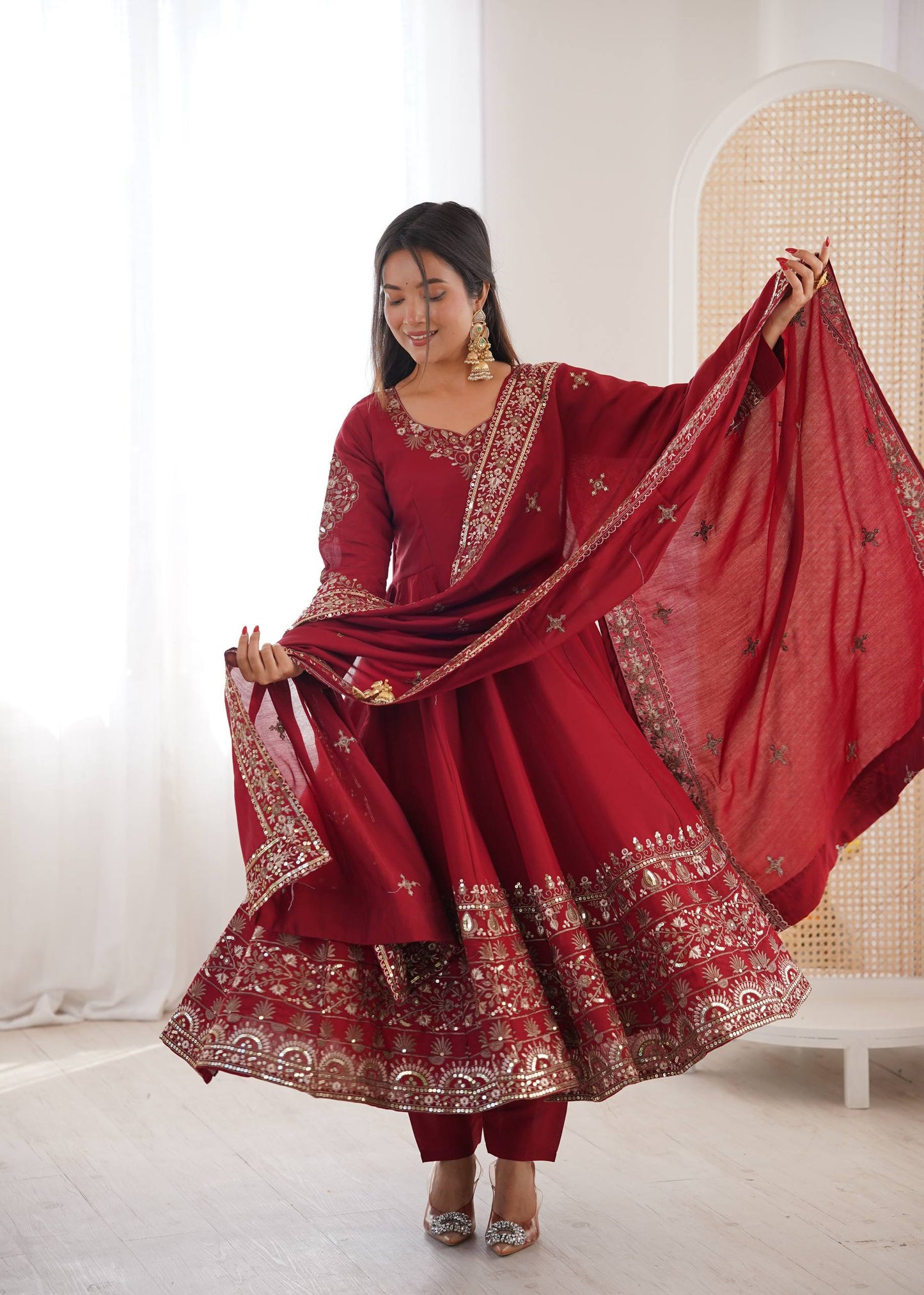 Wedding Wear Maroon Color Sequence Embroidered Anarkali Suit With Dupatta