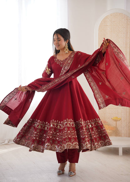Wedding Wear Maroon Color Sequence Embroidered Anarkali Suit With Dupatta