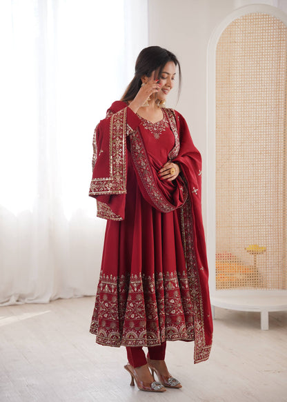 Wedding Wear Maroon Color Sequence Embroidered Anarkali Suit With Dupatta