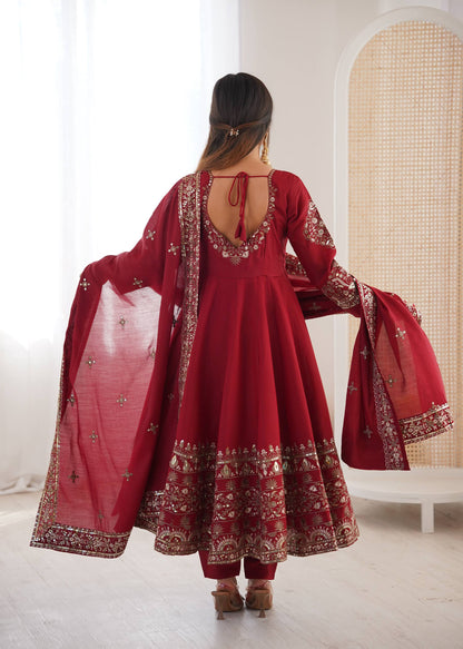Wedding Wear Maroon Color Sequence Embroidered Anarkali Suit With Dupatta