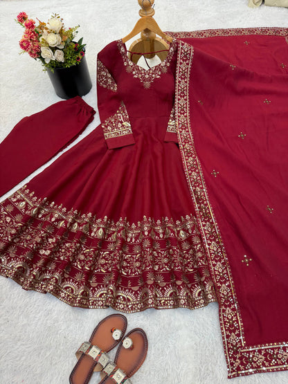 Wedding Wear Maroon Color Sequence Embroidered Anarkali Suit With Dupatta
