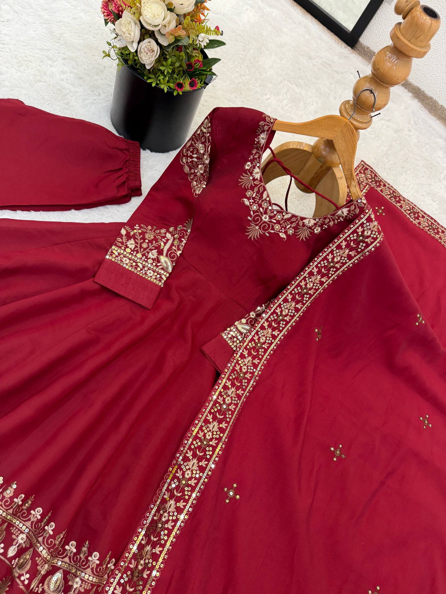 Wedding Wear Maroon Color Sequence Embroidered Anarkali Suit With Dupatta