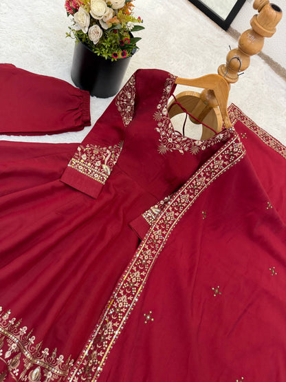 Wedding Wear Maroon Color Sequence Embroidered Anarkali Suit With Dupatta