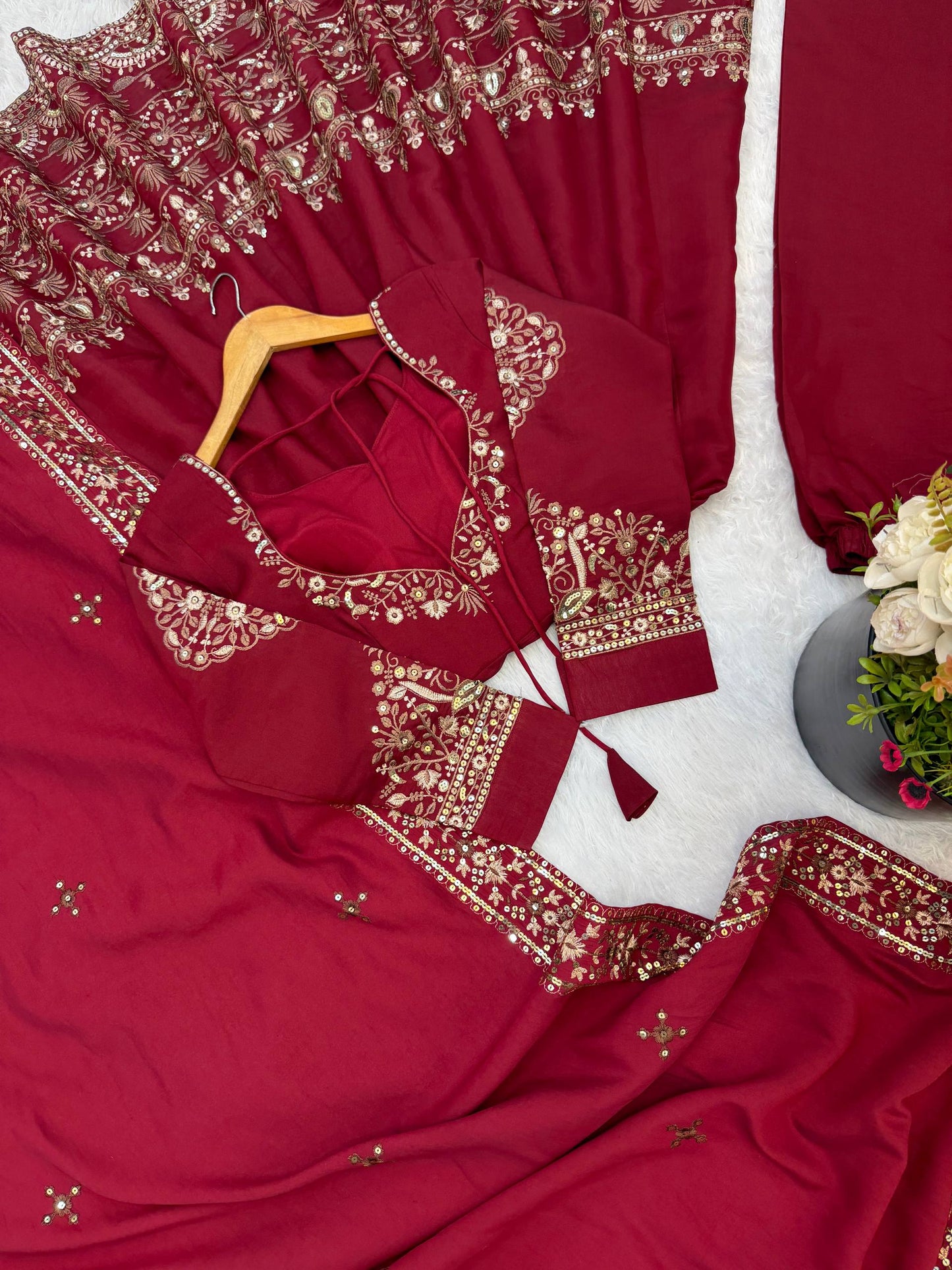 Wedding Wear Maroon Color Sequence Embroidered Anarkali Suit With Dupatta