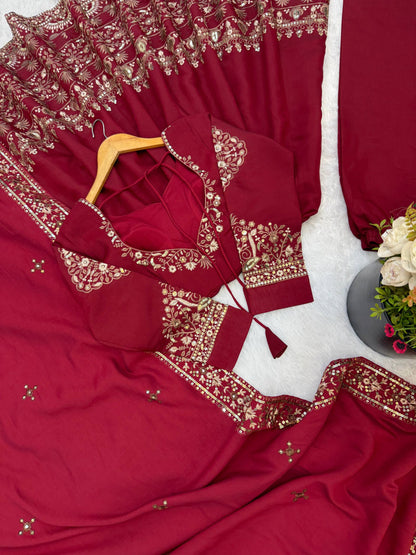 Wedding Wear Maroon Color Sequence Embroidered Anarkali Suit With Dupatta