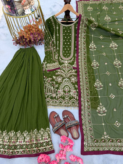 Green Color Embroidered Rivert Moti Work Wedding Wear Plazzo Set