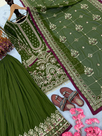Green Color Embroidered Rivert Moti Work Wedding Wear Plazzo Set