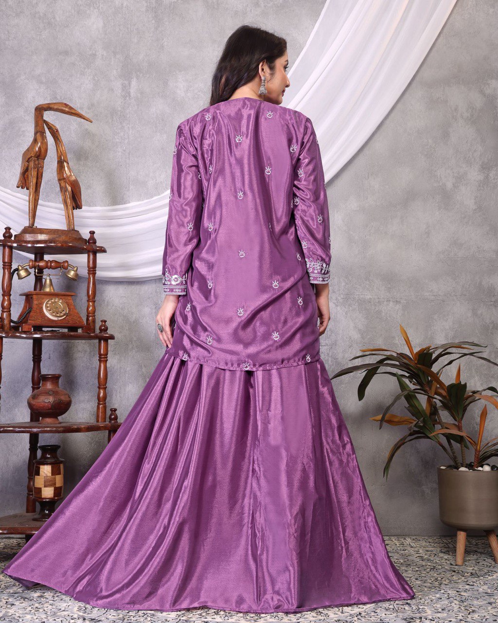 Ceremony Wear Lavender Color Chinon Silk Embroidery Sequence Silver Thread Work Lehenga Choli With Koti