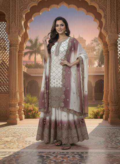 Sangeet Wear Dual Tone Wine Georgette Palazzo Suit Set
