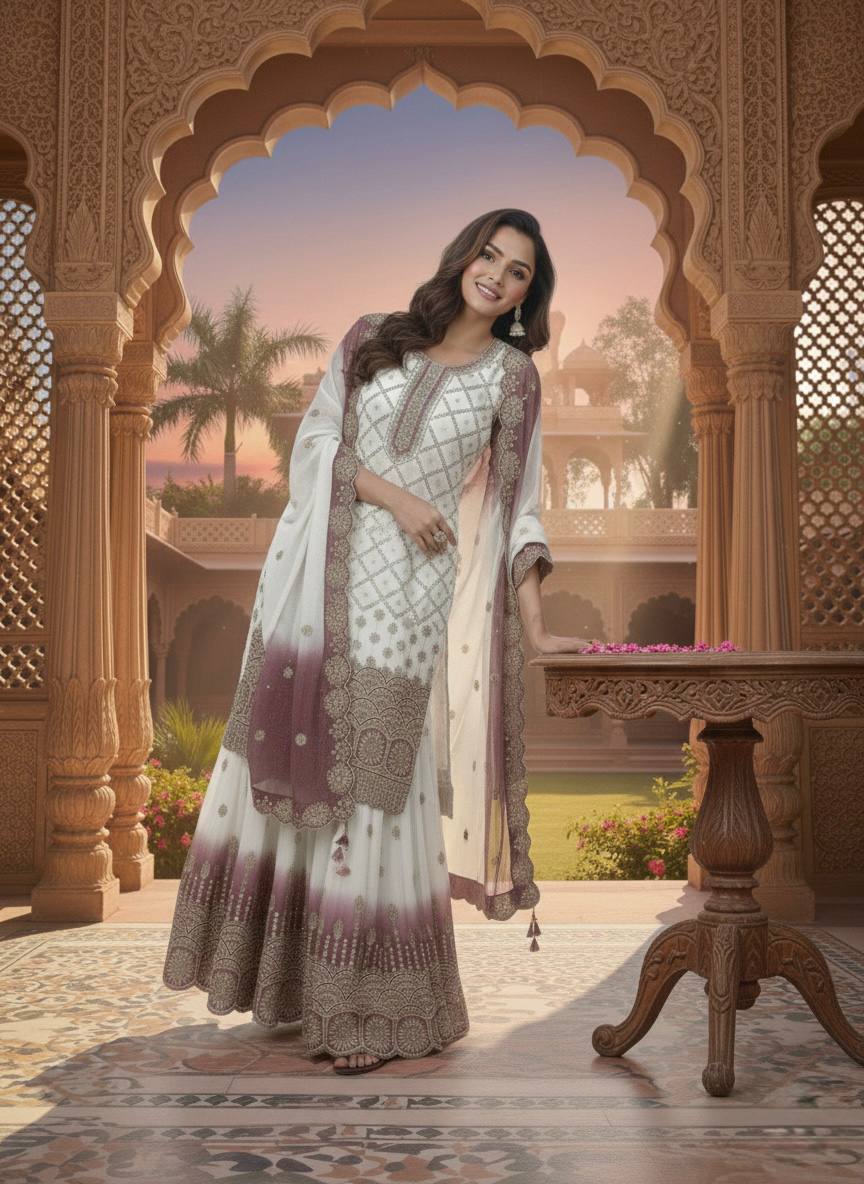 Sangeet Wear Dual Tone Wine Georgette Palazzo Suit Set