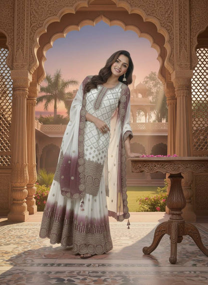 Sangeet Wear Dual Tone Wine Georgette Palazzo Suit Set