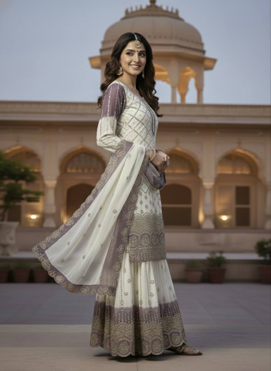 Party Wear Dual Tone Purple Color Georgette Palazzo Suit Set