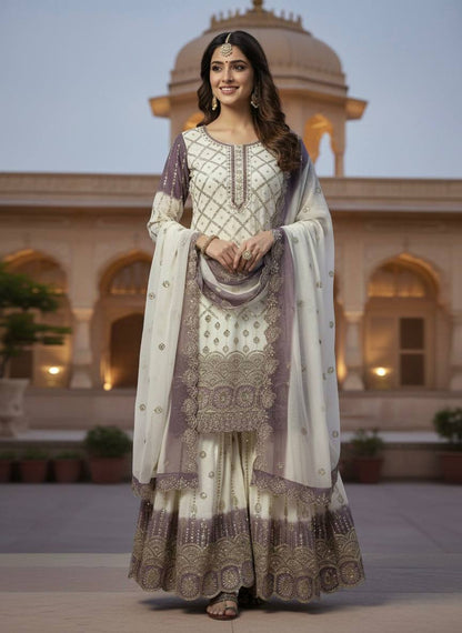 Party Wear Dual Tone Purple Color Georgette Palazzo Suit Set