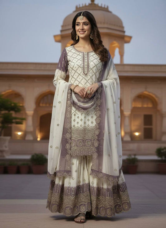 Party Wear Dual Tone Purple Color Georgette Palazzo Suit Set