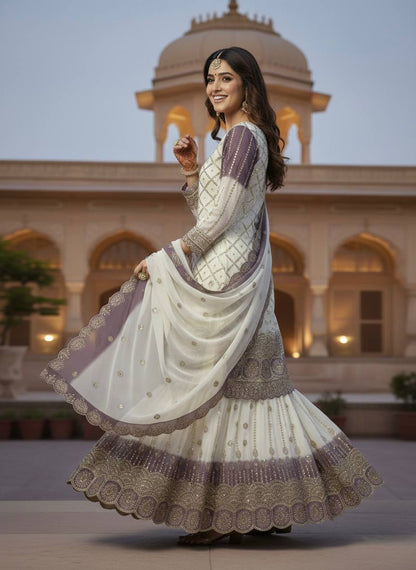 Party Wear Dual Tone Purple Color Georgette Palazzo Suit Set