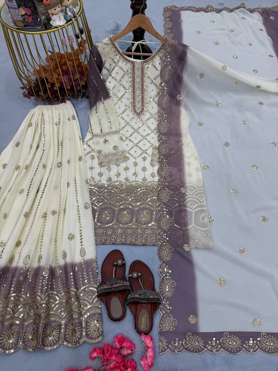 Party Wear Dual Tone Purple Color Georgette Palazzo Suit Set