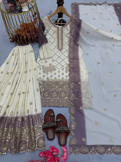 Party Wear Dual Tone Purple Color Georgette Palazzo Suit Set
