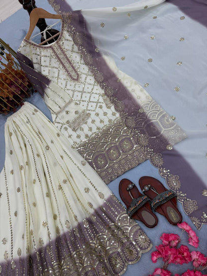 Party Wear Dual Tone Purple Color Georgette Palazzo Suit Set