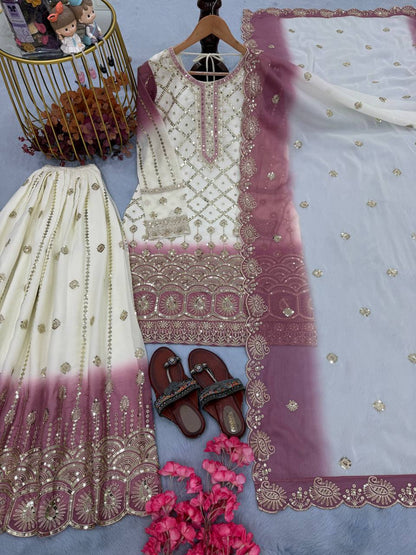 Sangeet Wear Dual Tone Wine Georgette Palazzo Suit Set