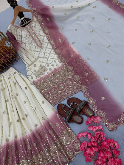 Sangeet Wear Dual Tone Wine Georgette Palazzo Suit Set