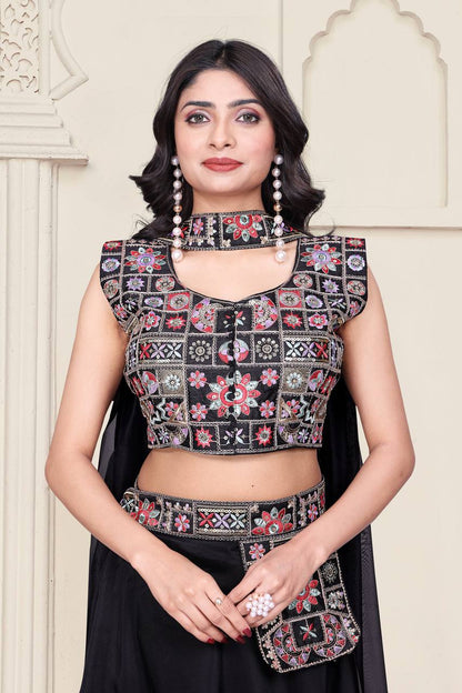 Luxuriant Black Color Tabby Silk With Embroidery Sequence Work Traditional Lehenga Choli