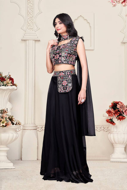 Luxuriant Black Color Tabby Silk With Embroidery Sequence Work Traditional Lehenga Choli
