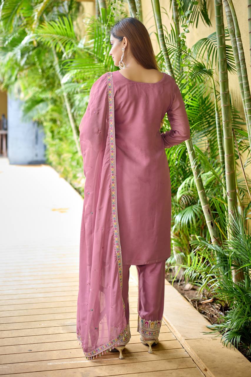Reception Wear Pink Color Organza Silk Embroidery Work Salwar Suit