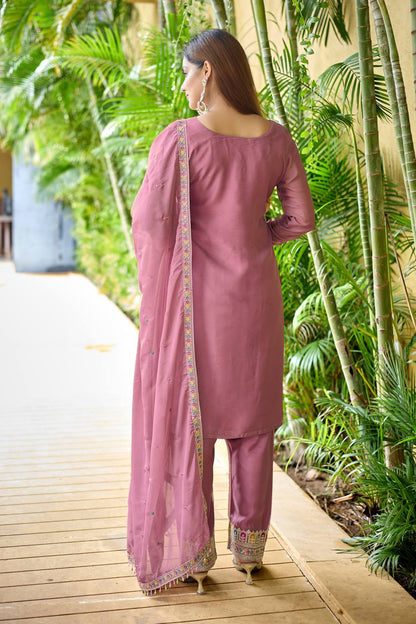 Reception Wear Pink Color Organza Silk Embroidery Work Salwar Suit